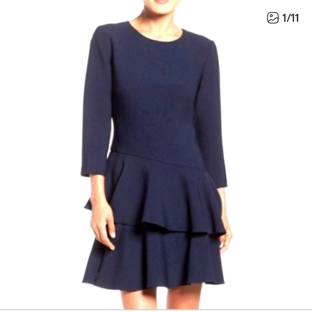 Eliza J Navy 3/4 Sleeve Drop Tier Dress